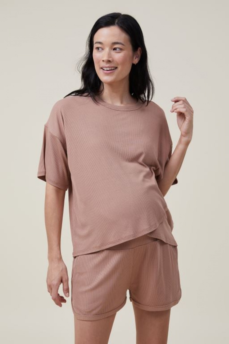 Cotton On Sleep Recovery Relaxed Pocket Short Women's Maternity Wear Coffee | zZlPKn0knmU