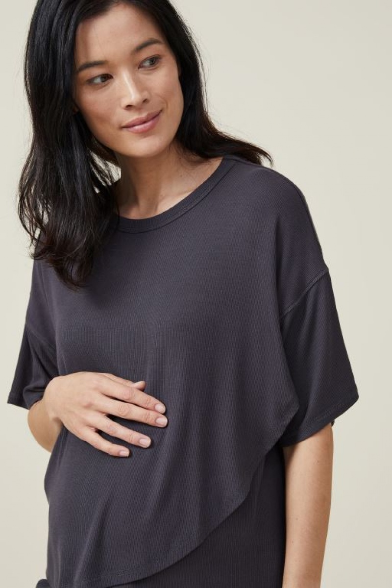 Cotton On Sleep Recovery Slouch T-Shirt Women's Maternity Wear Black | pD2VJMjxDCb