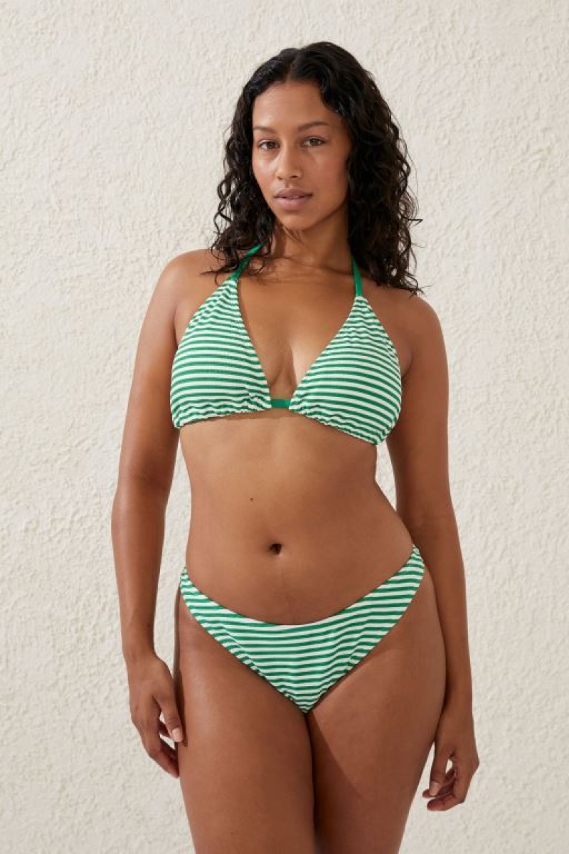 Cotton On Slider Triangle Women\'s Bikini Tops Green Stripes | RKythPUGMft