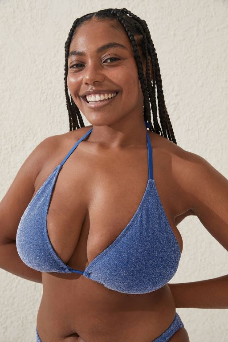 Cotton On Slider Triangle Women's Bikini Tops Blue Metal | 4IoWEzSUjl6