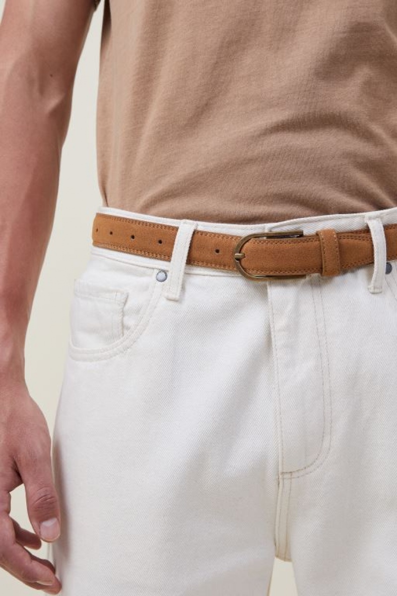 Cotton On Slim Faux Suede Men\'s Belts Brown | iTMhuDHc3Qs