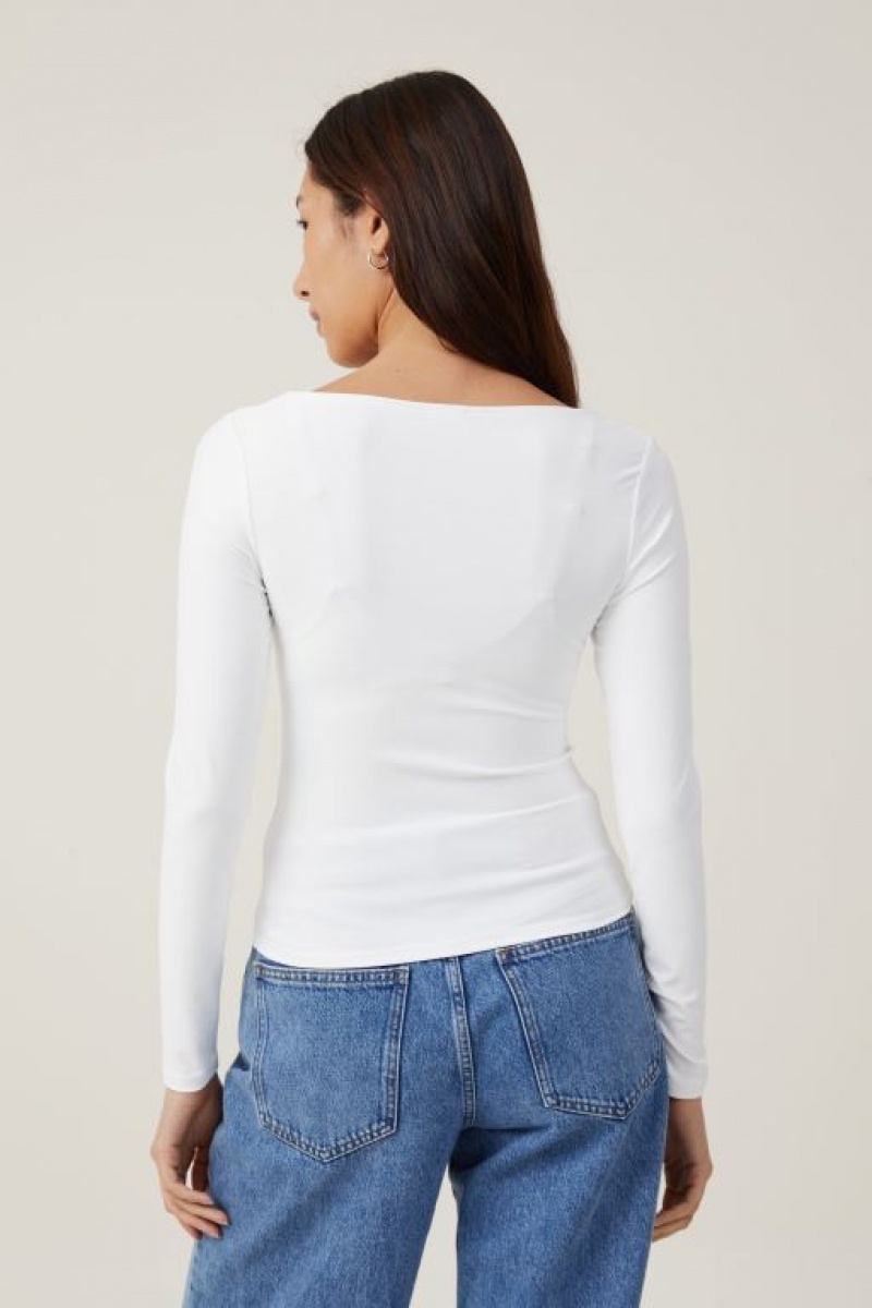 Cotton On Smooth Boat Neck Top Women's Long Sleeve White | Wv2n6PwAQ47