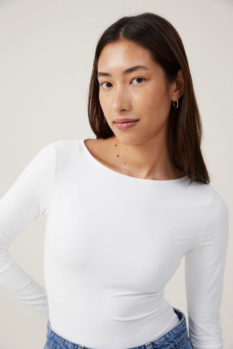 Cotton On Smooth Boat Neck Top Women's Long Sleeve White | Wv2n6PwAQ47