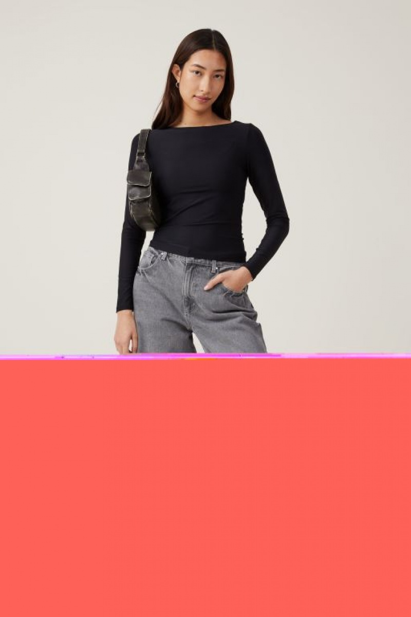 Cotton On Smooth Boat Neck Top Women's Long Sleeve Black | WZN6Pdhmx43