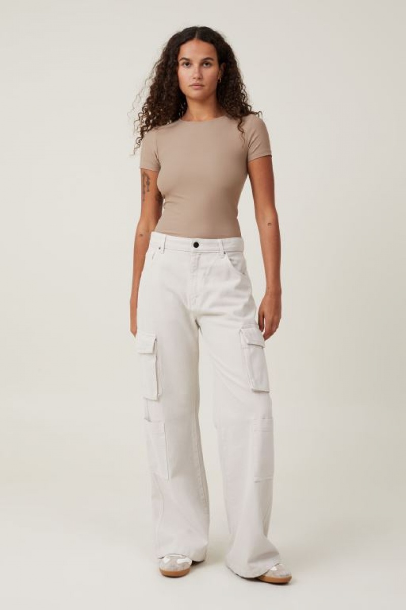 Cotton On Smooth Crew Neck Women's T Shirts Beige | VWycOWt1Gj8