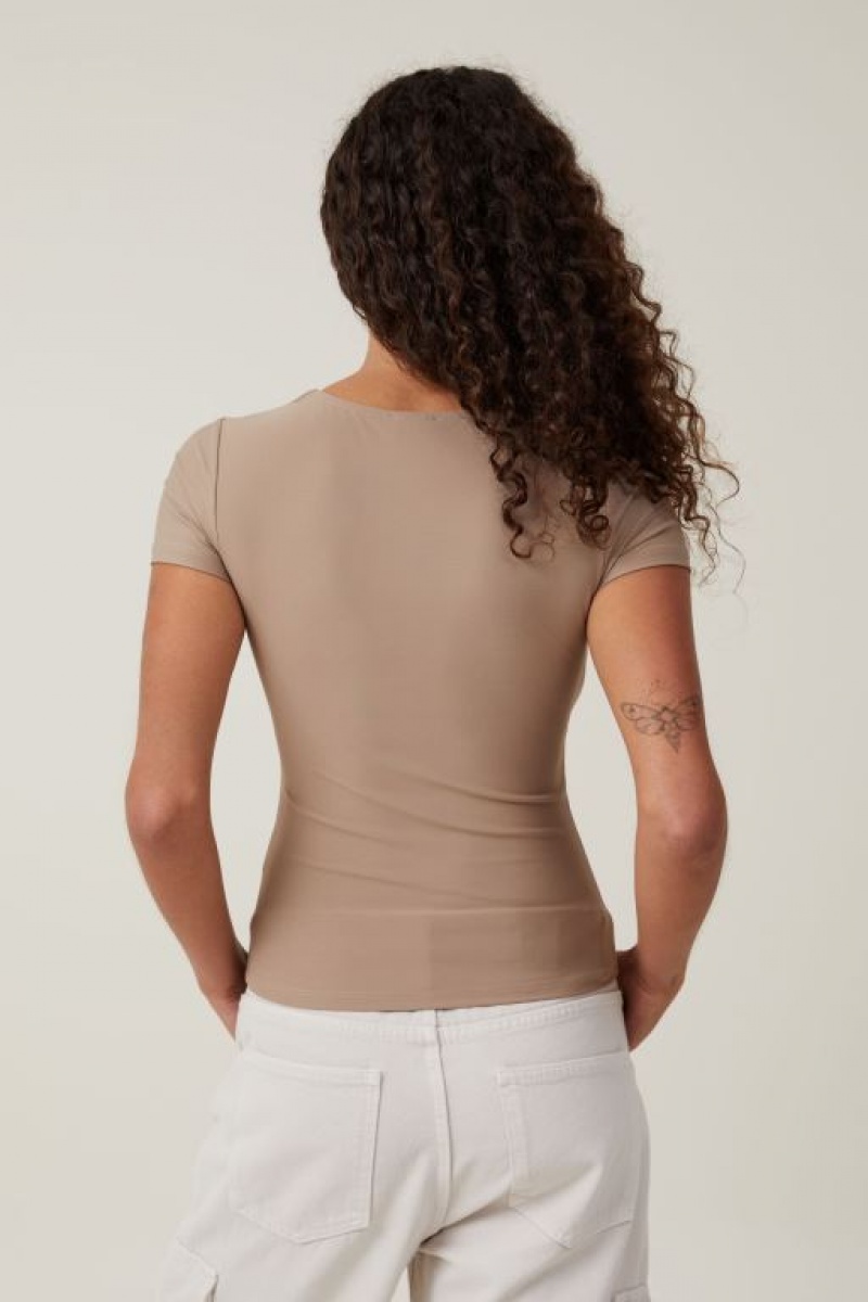 Cotton On Smooth Crew Neck Women's T Shirts Beige | VWycOWt1Gj8