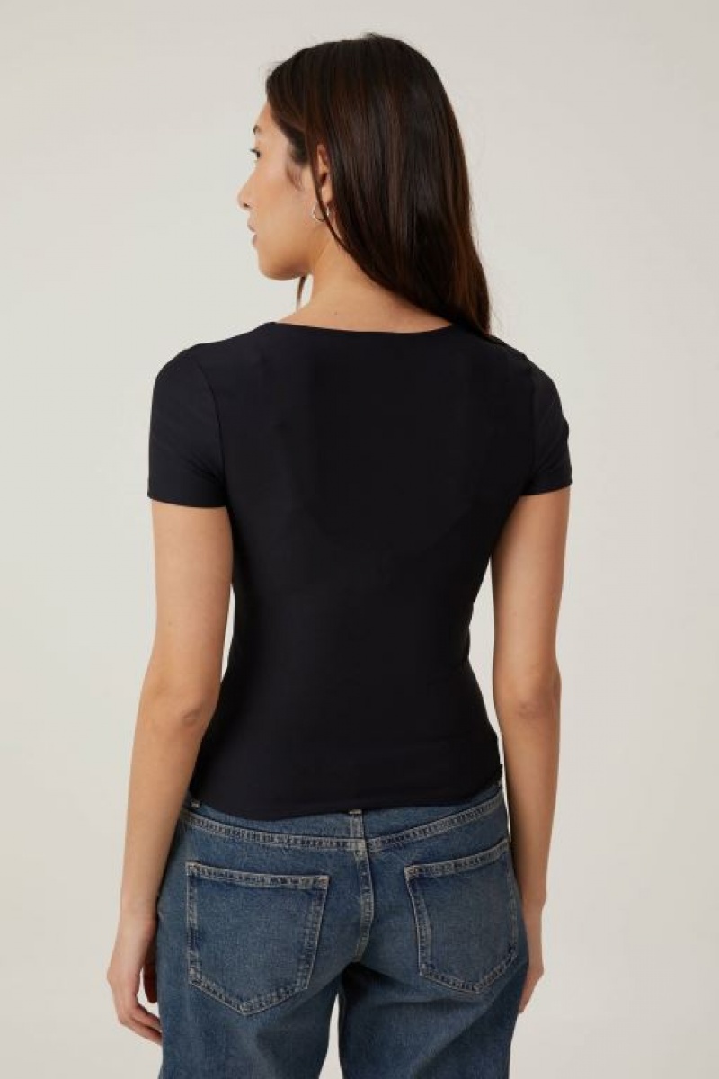 Cotton On Smooth Crew Neck Women's T Shirts Black | lqslL4Is6Vv