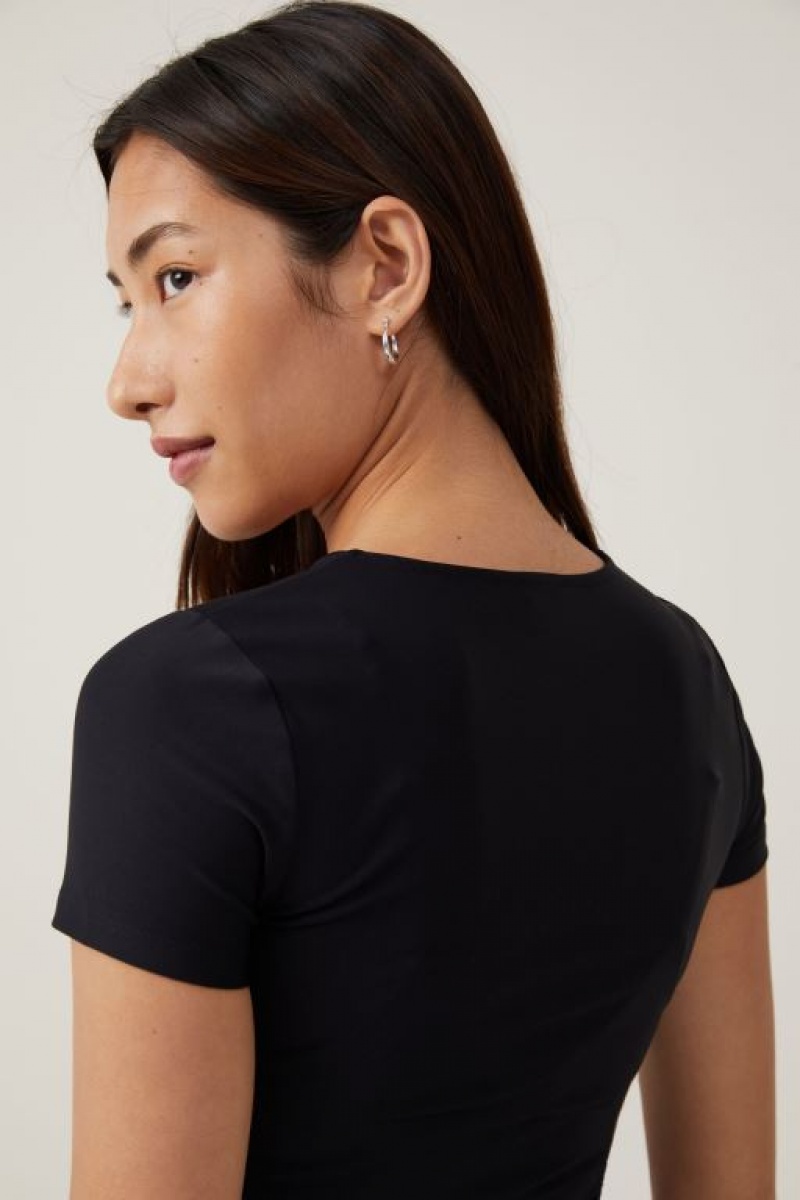 Cotton On Smooth Crew Neck Women's T Shirts Black | lqslL4Is6Vv