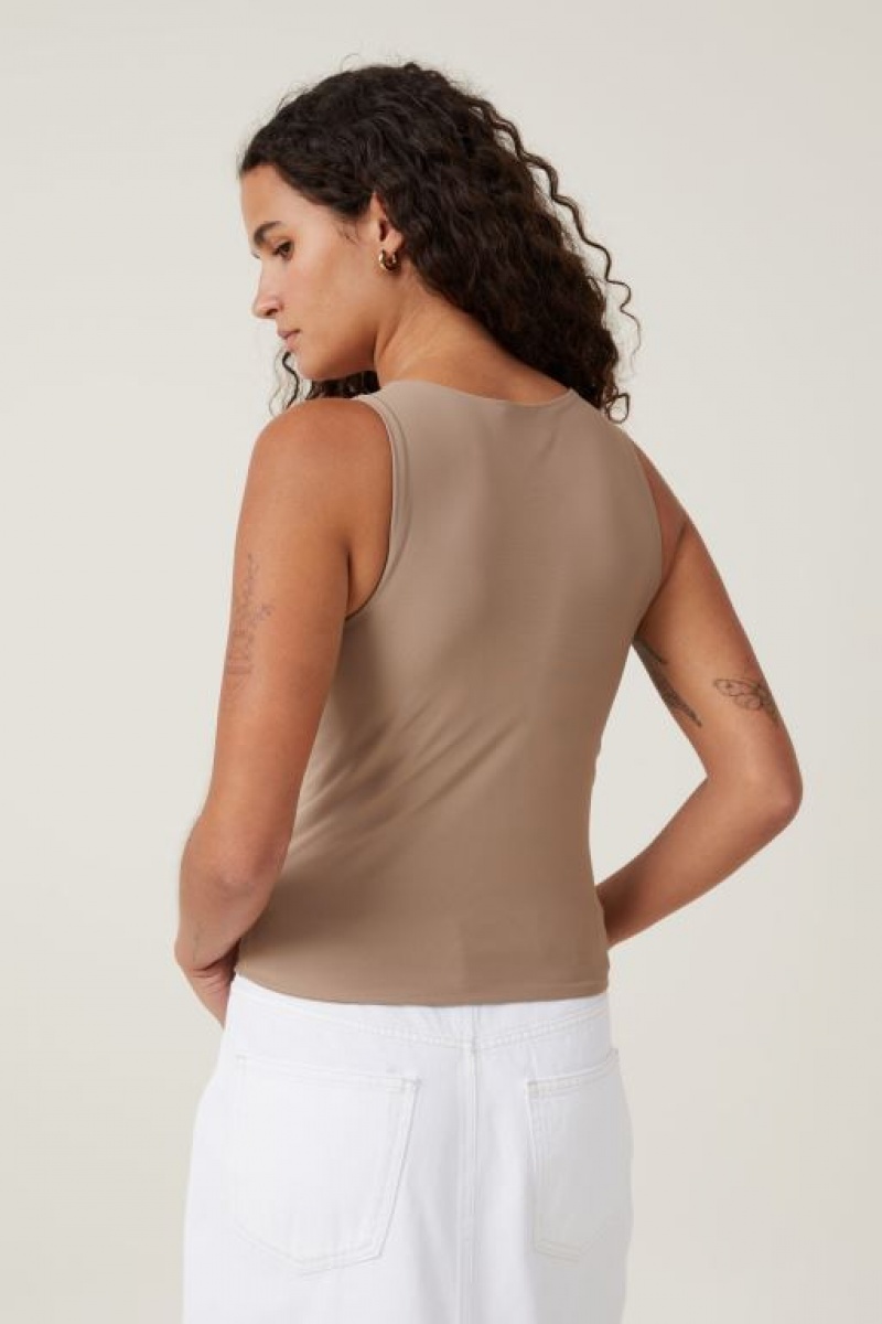 Cotton On Smooth High Crew Neck Women's Tanks Beige | nonThs0vUbd