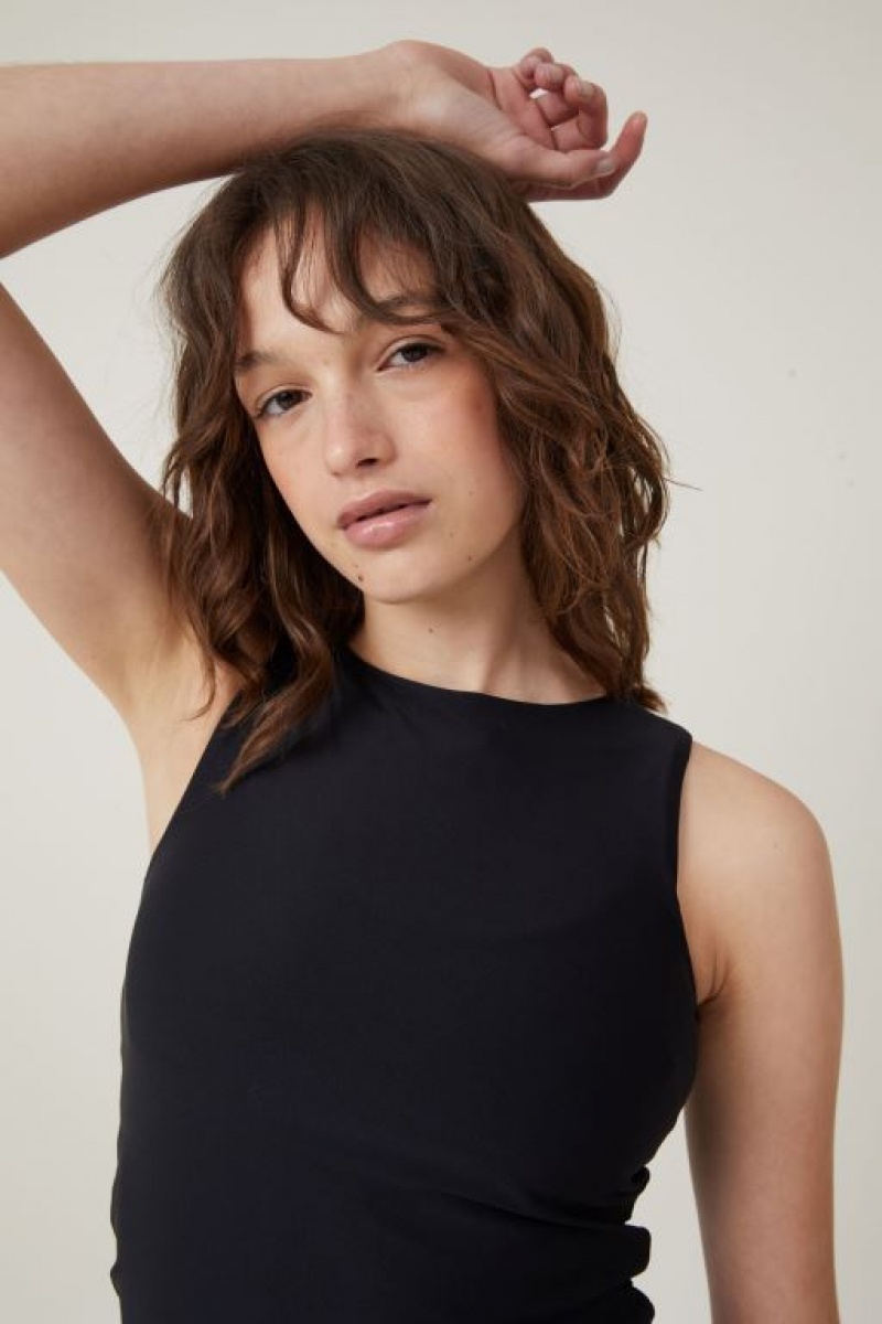 Cotton On Smooth High Crew Neck Women's Tanks Black | fhrq7UssmzC
