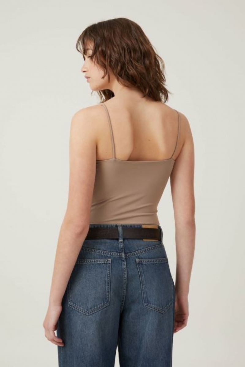 Cotton On Smooth Straight Neck Bodysuit Women's Tanks Beige | w045wTc6l0o