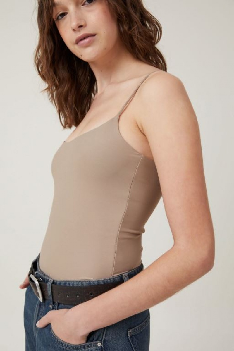 Cotton On Smooth Straight Neck Bodysuit Women's Tanks Beige | w045wTc6l0o