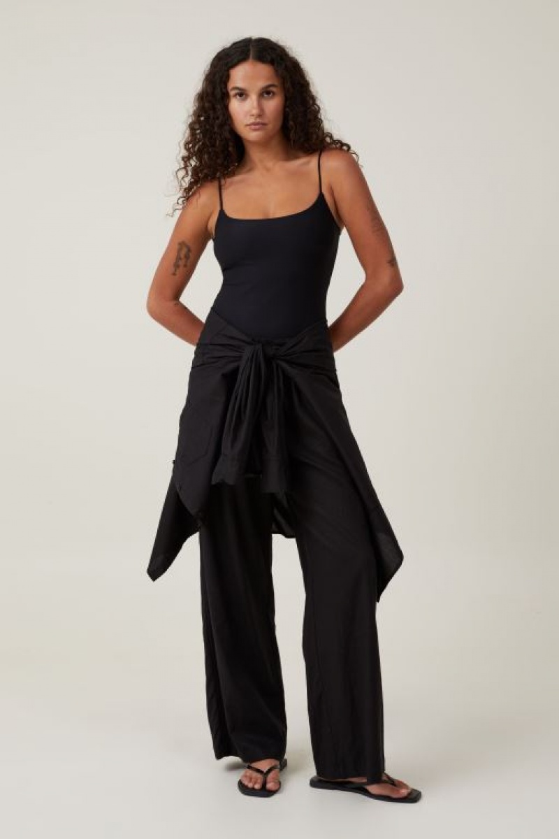 Cotton On Smooth Straight Neck Bodysuit Women's Tanks Black | IAYjOm0trCH