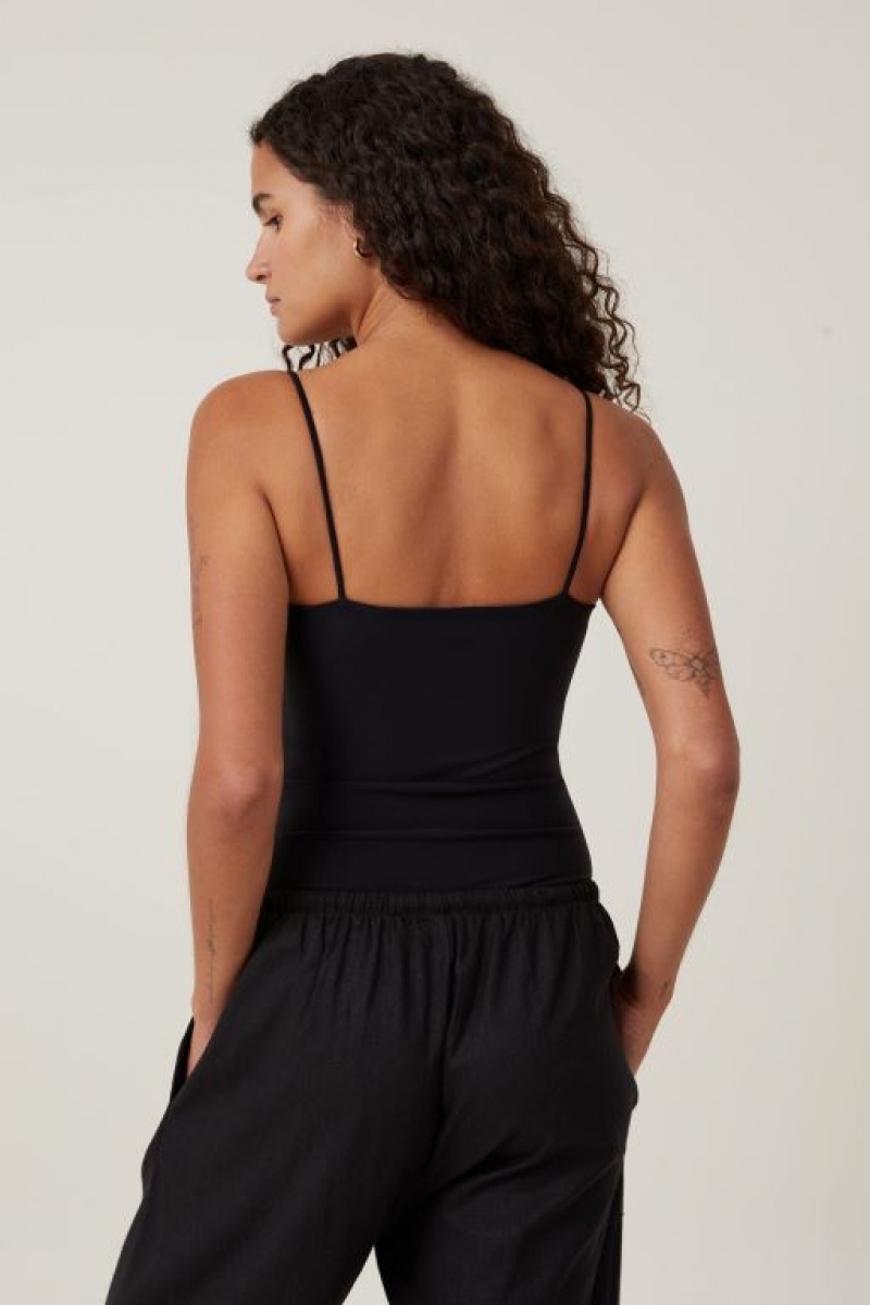 Cotton On Smooth Straight Neck Bodysuit Women's Tanks Black | IAYjOm0trCH