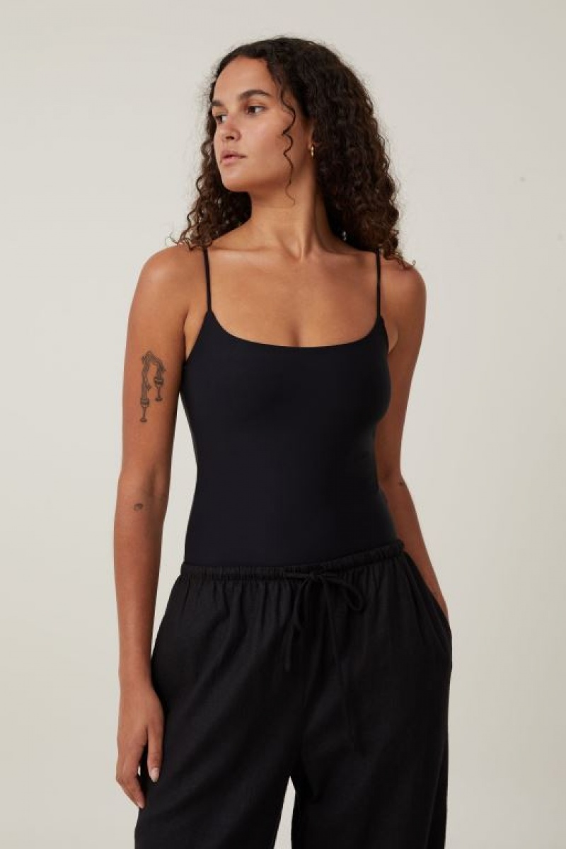 Cotton On Smooth Straight Neck Bodysuit Women\'s Tanks Black | IAYjOm0trCH