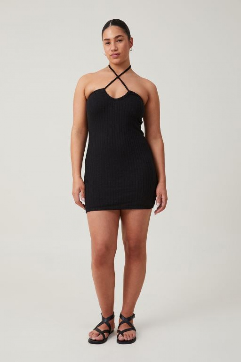 Cotton On Snow Yarn Halter Women's Mini Dress Black | iRwX1GwaNPv