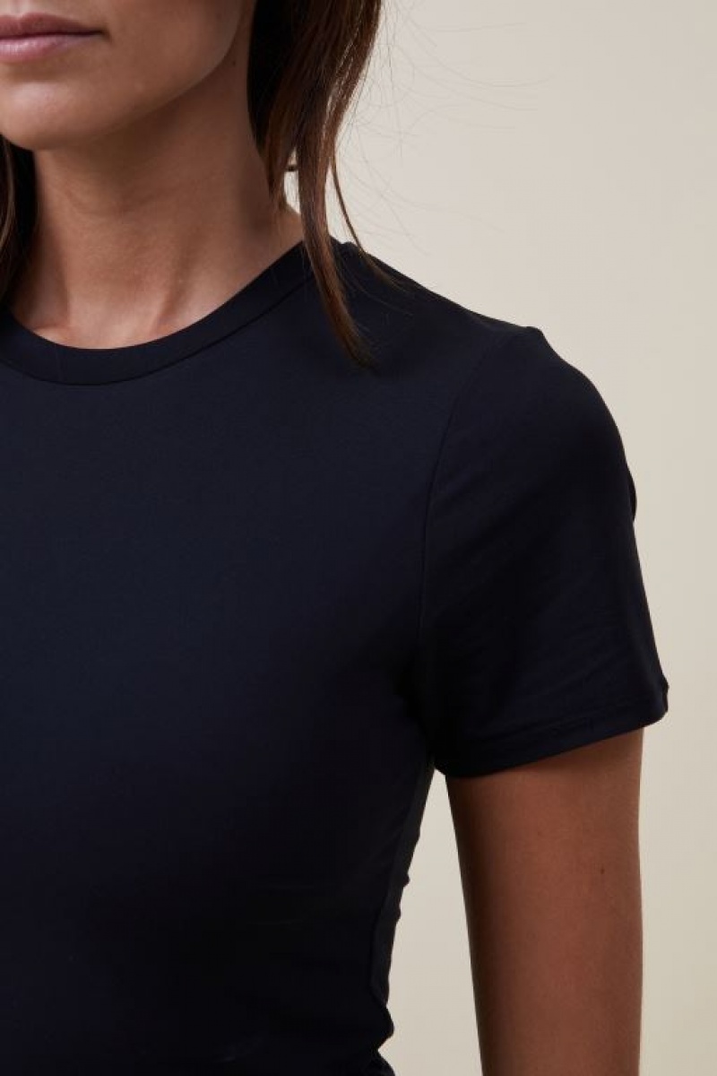 Cotton On Soft Lounge Short Sleeve Bodysuit Women's Bras Black | Tec0yUb4VCU