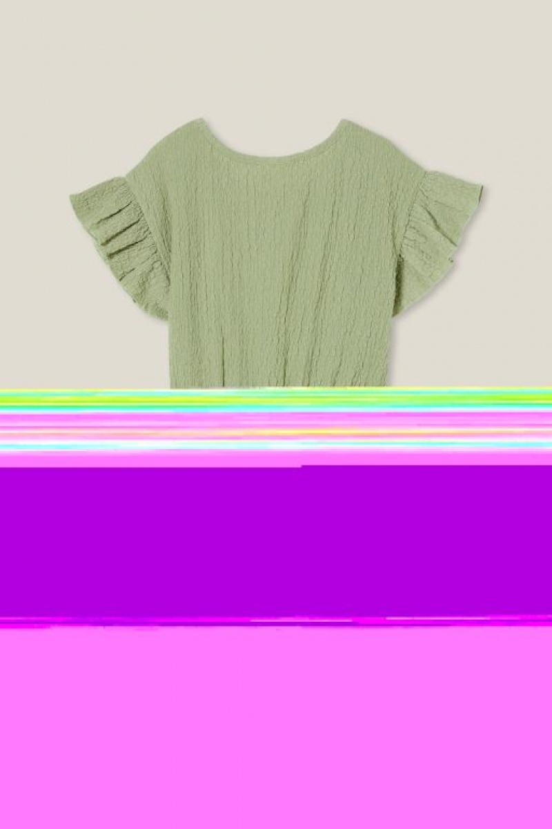 Cotton On Sonia Short Sleeve Girls' Dress Deep Olive | pF8IR68dVvo