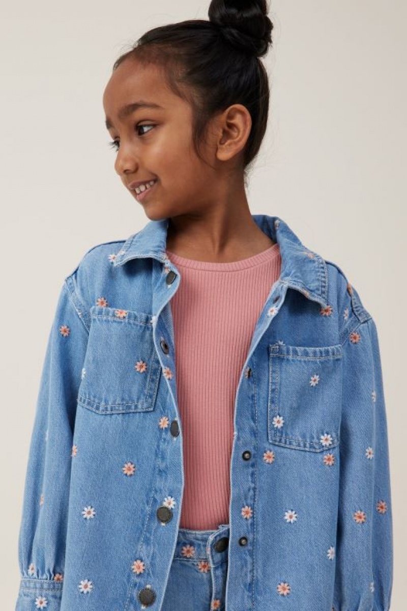 Cotton On Sophie Denim Shacket Girls' Jackets Wash | 9aNAwgnrkzu