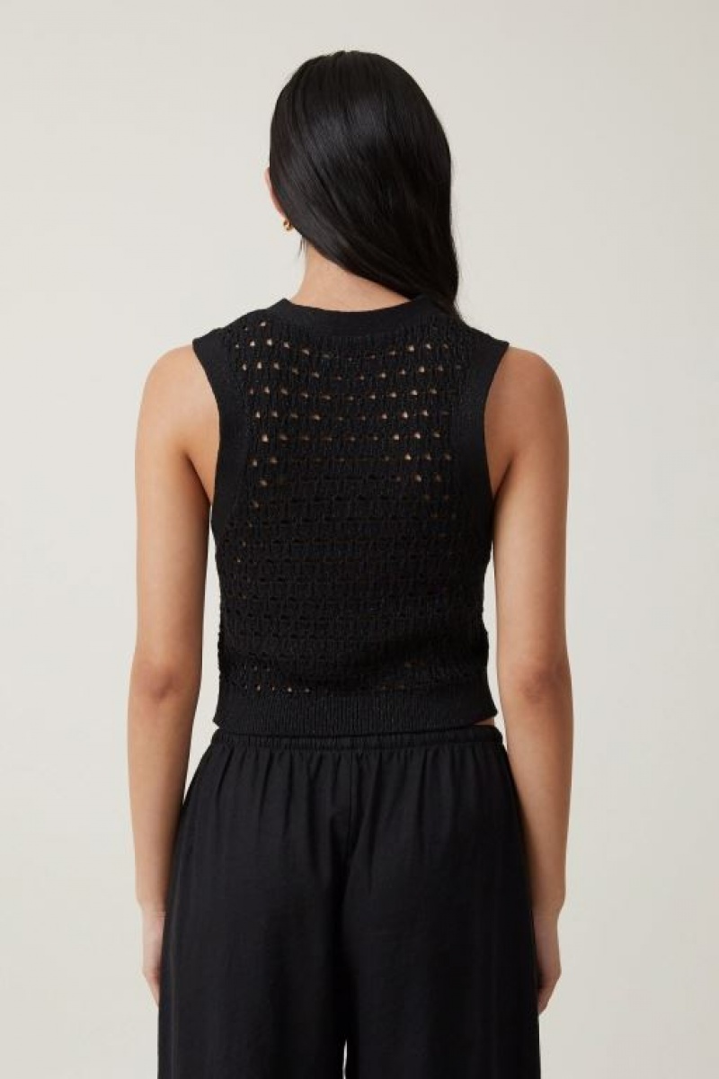 Cotton On Sparkle Mesh Vest Women's Knitwear Black | T6ccYUh4mwq