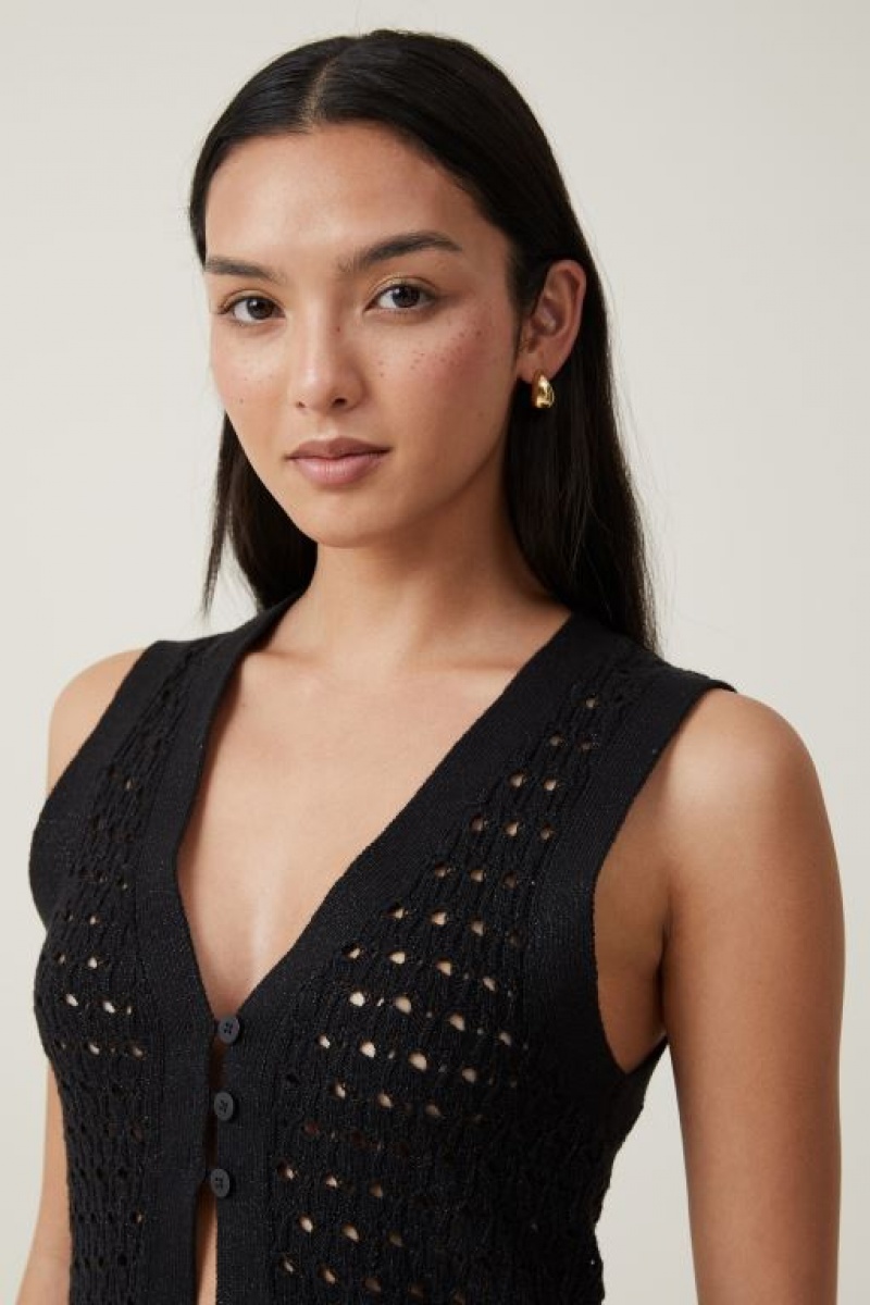 Cotton On Sparkle Mesh Vest Women's Knitwear Black | T6ccYUh4mwq