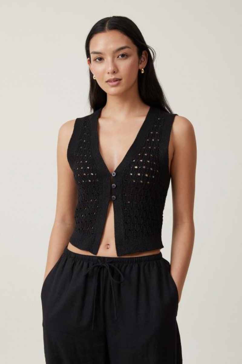 Cotton On Sparkle Mesh Vest Women\'s Knitwear Black | T6ccYUh4mwq