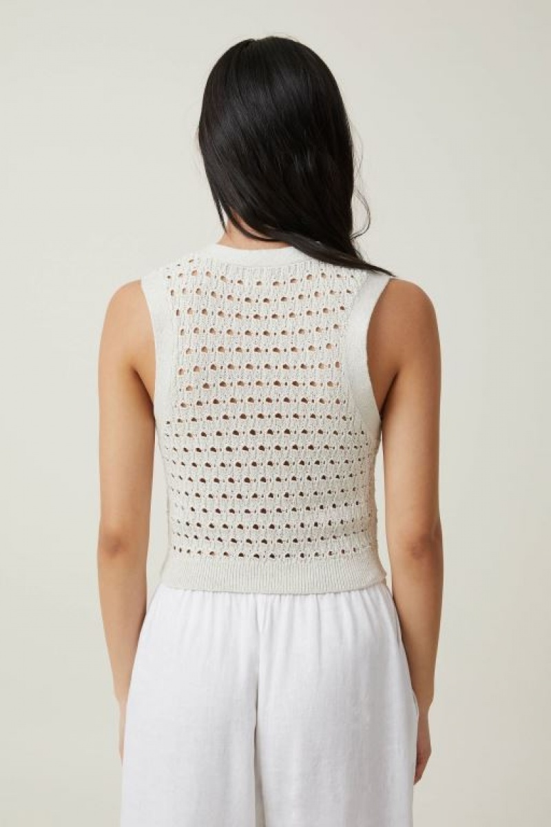 Cotton On Sparkle Mesh Vest Women's Knitwear Porcelain | BfKvCfDohBg