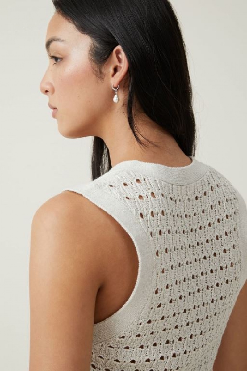 Cotton On Sparkle Mesh Vest Women's Knitwear Porcelain | BfKvCfDohBg