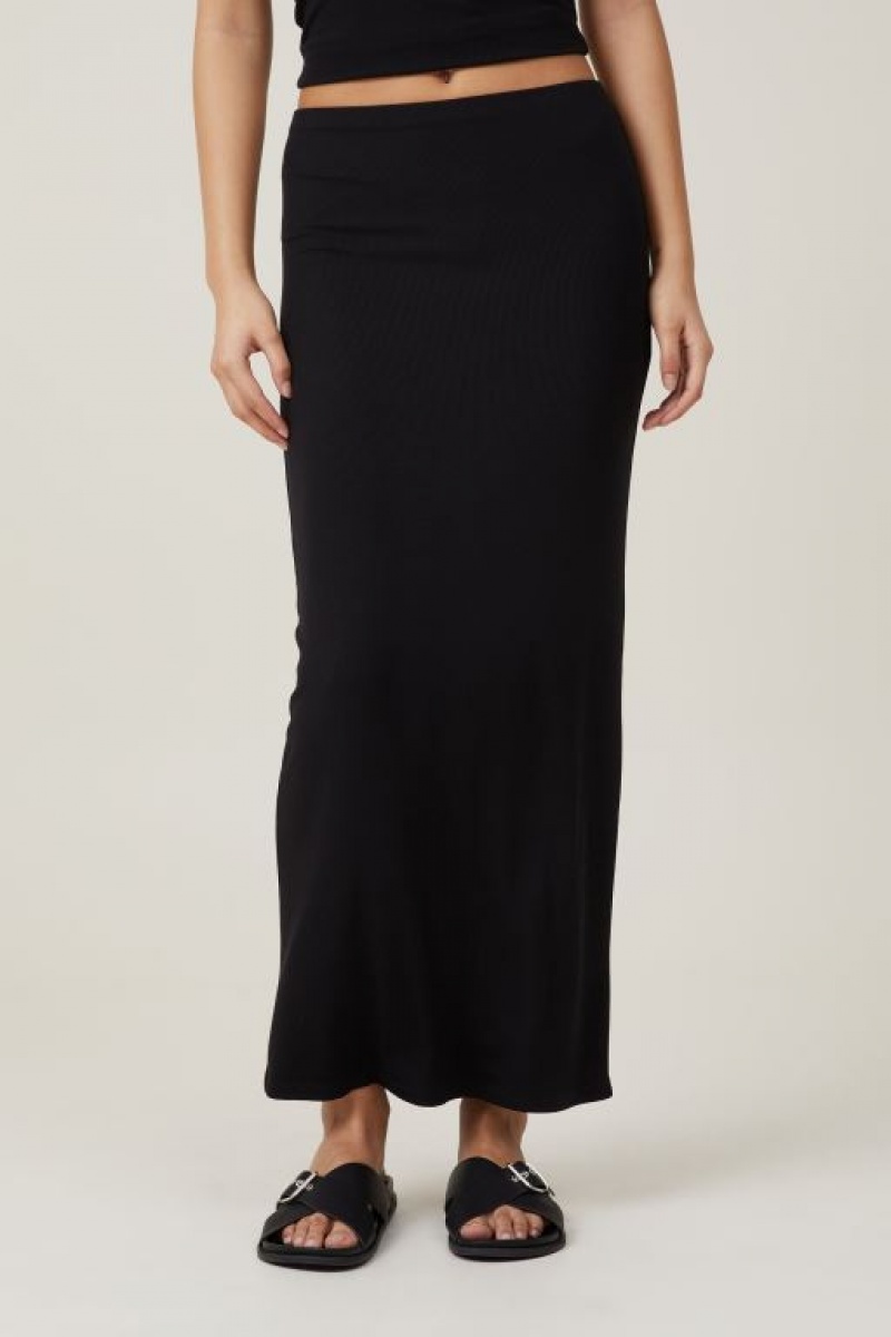 Cotton On Staple Rib Maxi Women's Skirt Black | eUP6gsUmP66