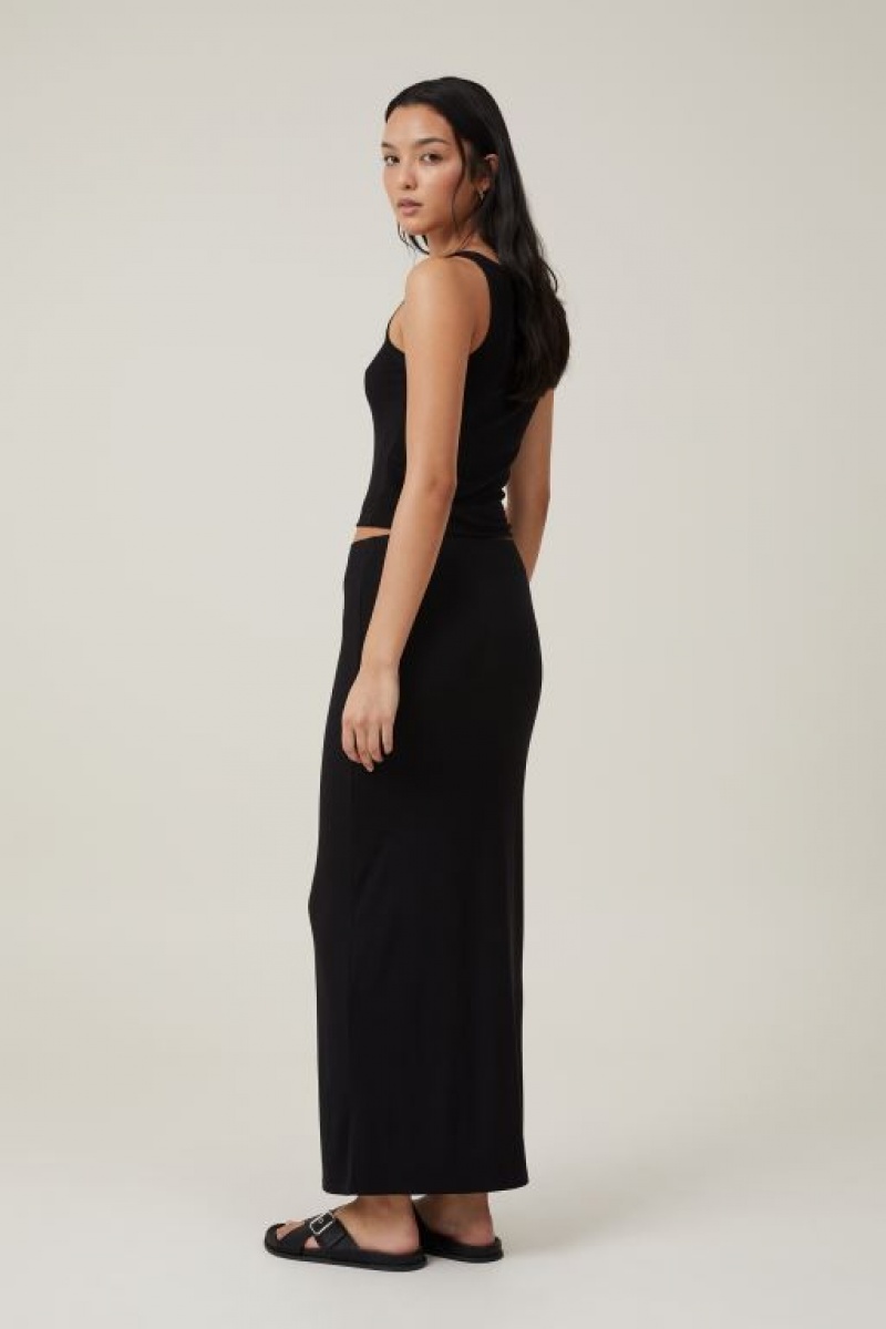 Cotton On Staple Rib Maxi Women's Skirt Black | eUP6gsUmP66