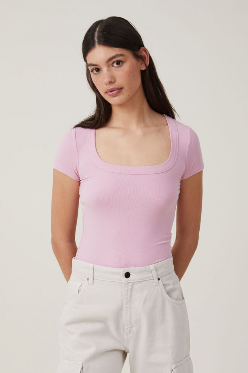 Cotton On Staple Rib Scoop Neck Short Sleeve Women\'s T Shirts Roseberry | 2YCGpvZAcWt