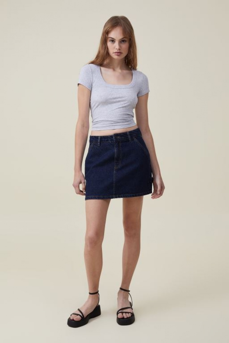 Cotton On Staple Rib Scoop Neck Short Sleeve Women's T Shirts Grey | G8IxGuiqXpC