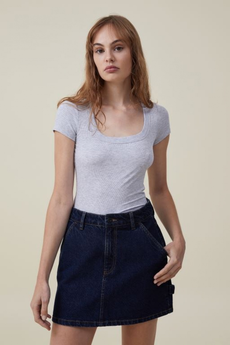 Cotton On Staple Rib Scoop Neck Short Sleeve Women\'s T Shirts Grey | G8IxGuiqXpC