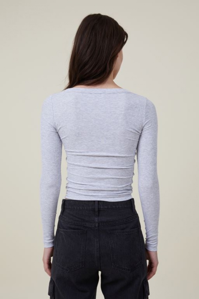 Cotton On Staple Rib Scoop Neck Top Women's Long Sleeve Grey | V6yFCN5hSWS