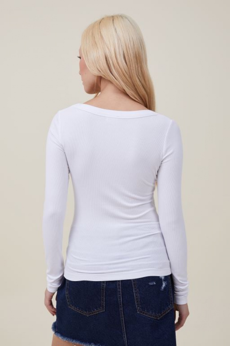 Cotton On Staple Rib Scoop Neck Top Women's Long Sleeve White | JNimoGdjf1l