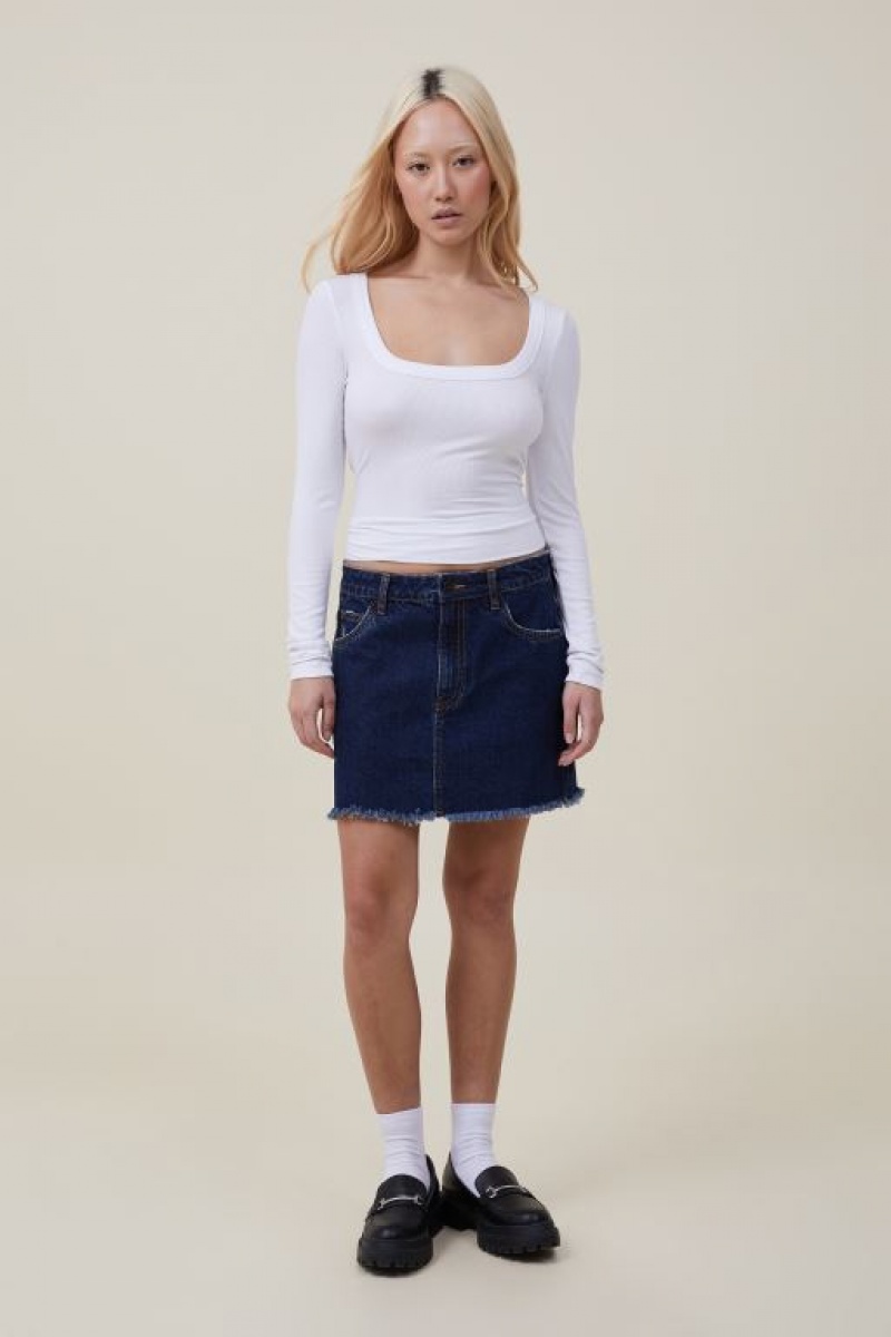 Cotton On Staple Rib Scoop Neck Top Women's Long Sleeve White | JNimoGdjf1l