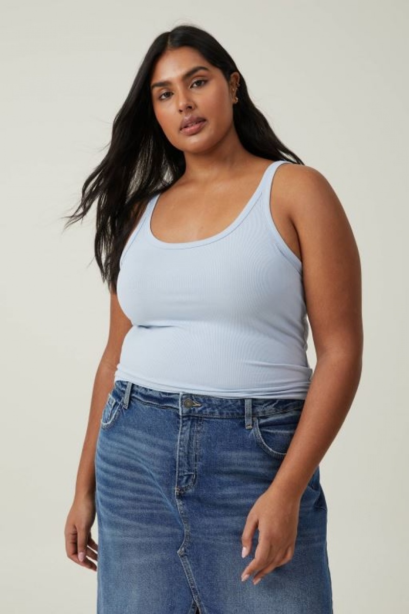 Cotton On Staple Rib Scoop Neck Women's Tanks Blue | 7HPFZ5c7dnF