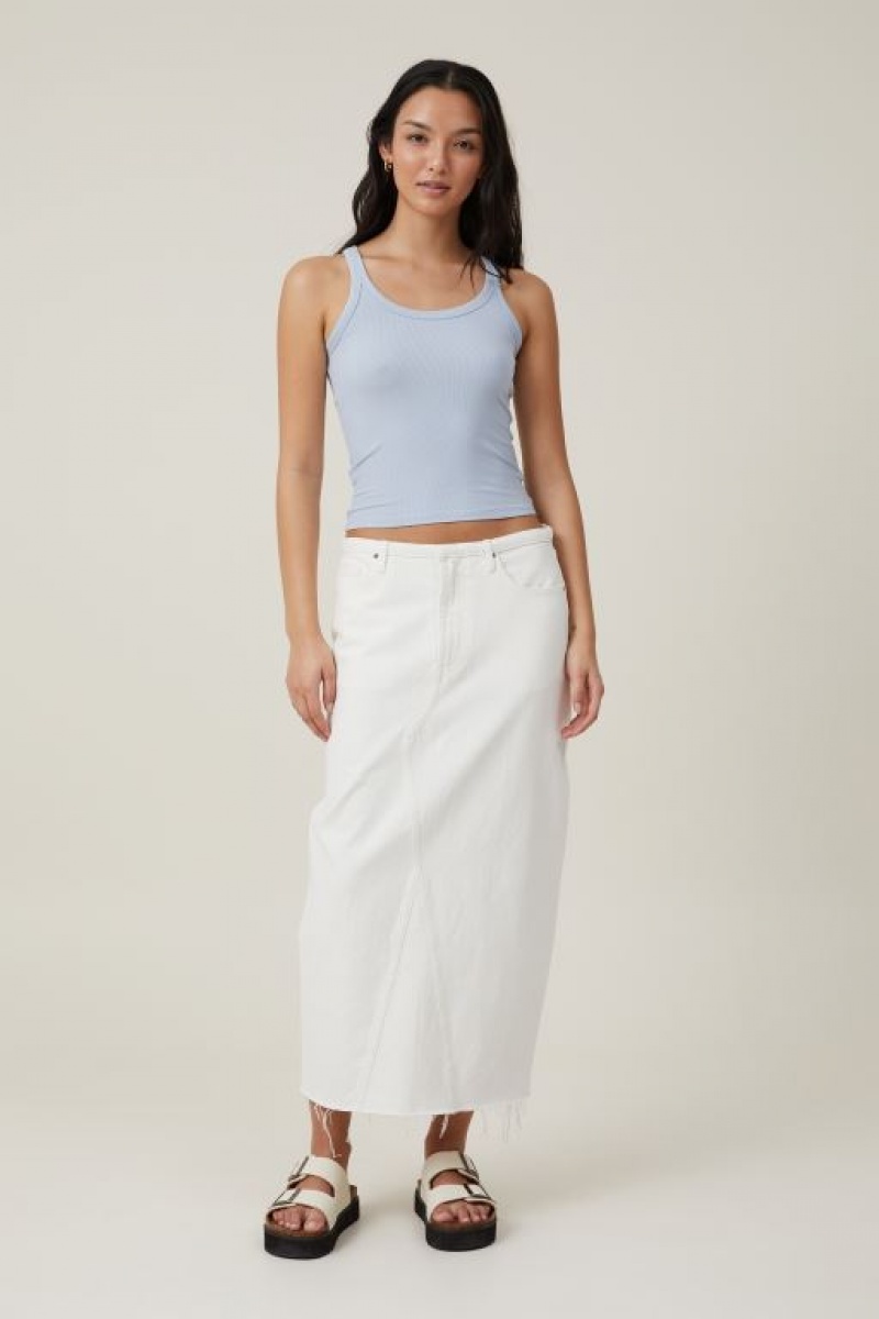 Cotton On Staple Rib Scoop Neck Women's Tanks Blue | 7HPFZ5c7dnF