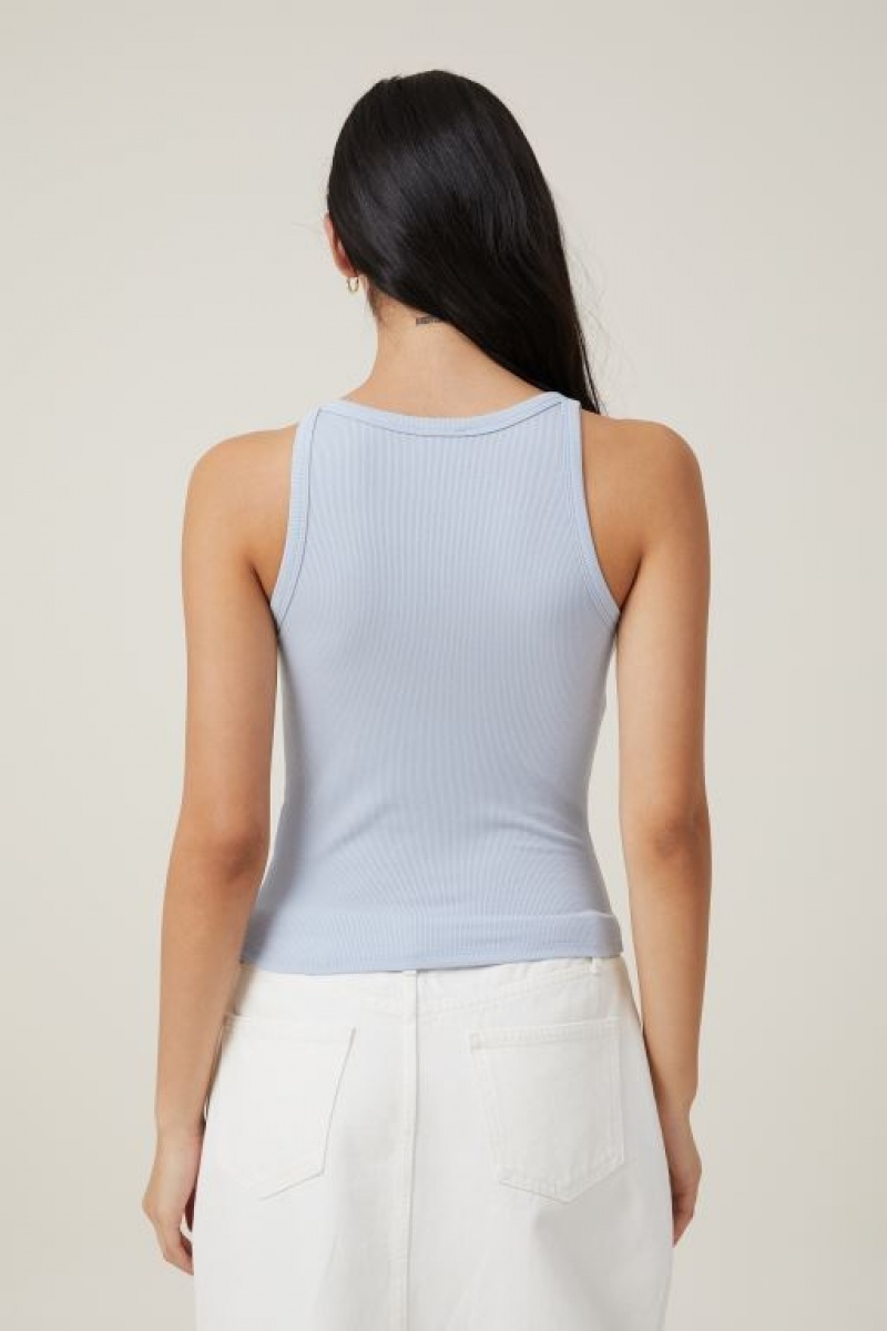 Cotton On Staple Rib Scoop Neck Women's Tanks Blue | 7HPFZ5c7dnF