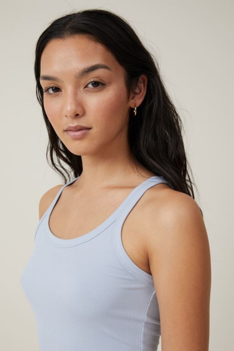 Cotton On Staple Rib Scoop Neck Women's Tanks Blue | 7HPFZ5c7dnF