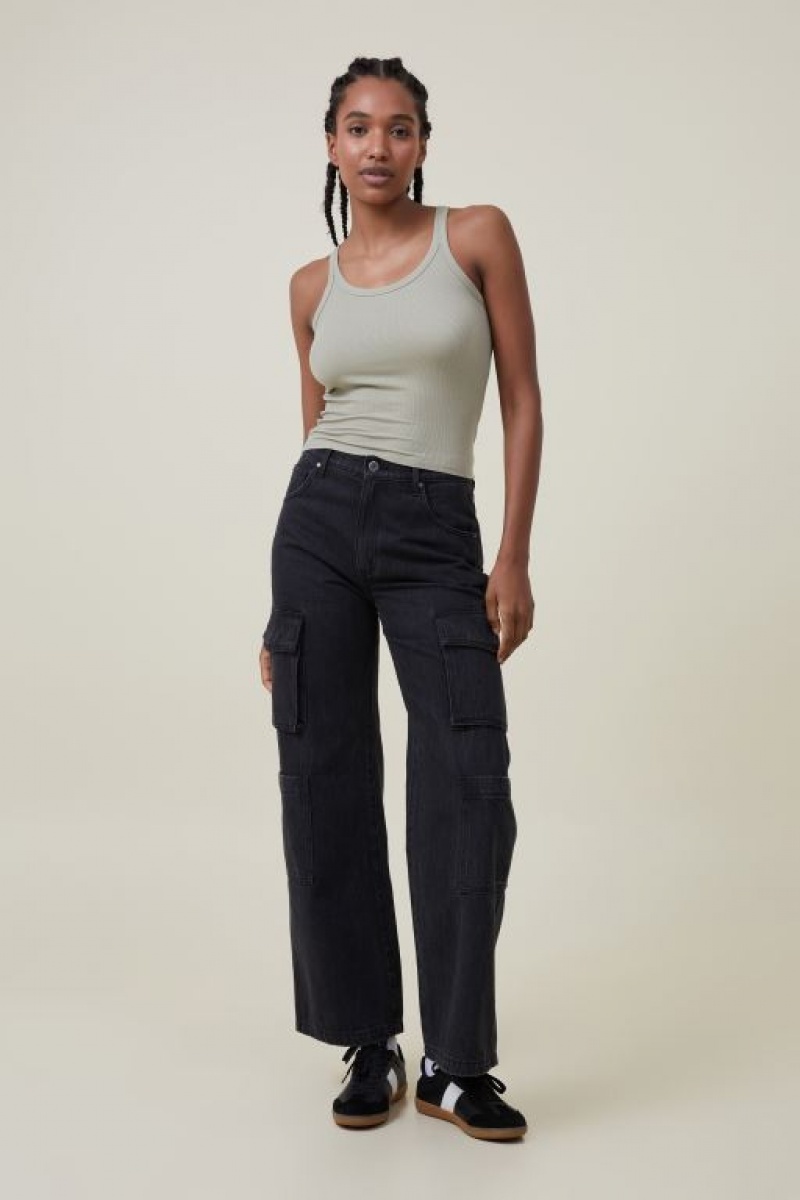 Cotton On Staple Rib Scoop Neck Women's Tanks Olive | QgH0vFP9RDA