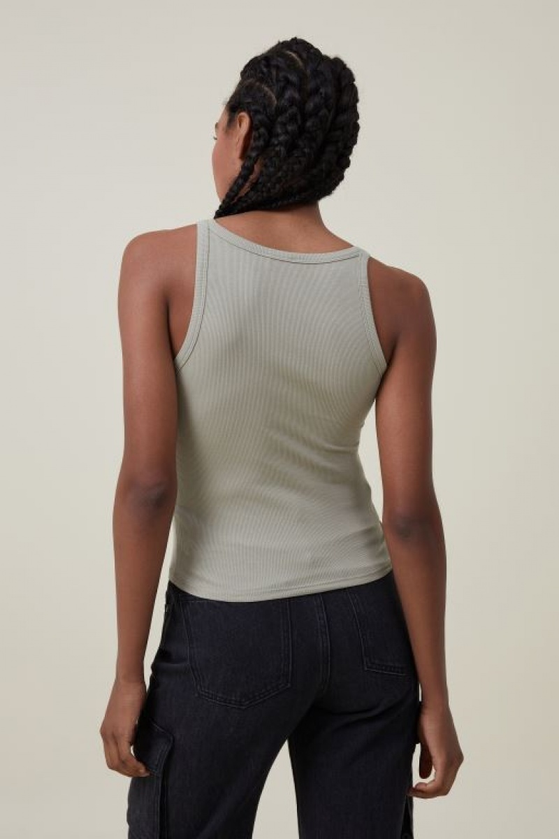 Cotton On Staple Rib Scoop Neck Women's Tanks Olive | QgH0vFP9RDA