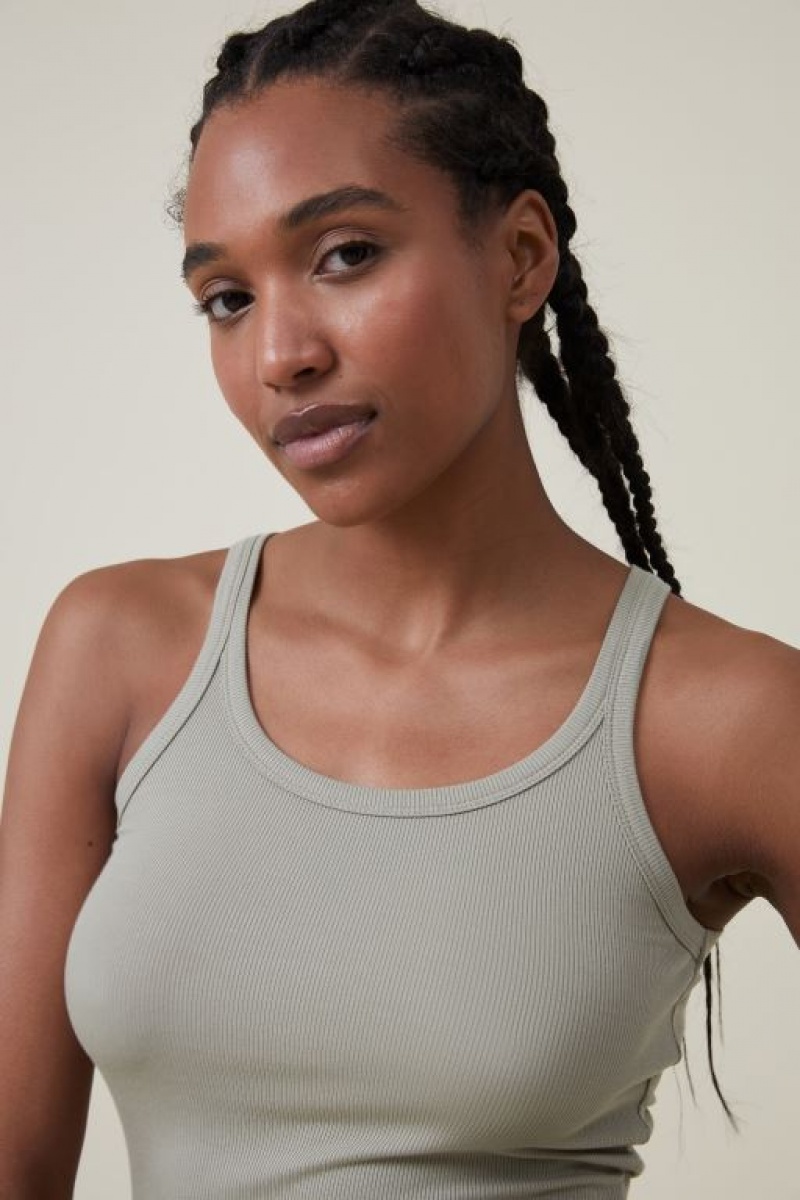 Cotton On Staple Rib Scoop Neck Women's Tanks Olive | QgH0vFP9RDA