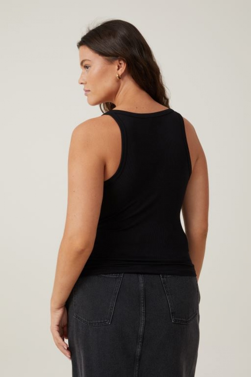 Cotton On Staple Rib Scoop Neck Women's Tanks Black | 871b86JabGa