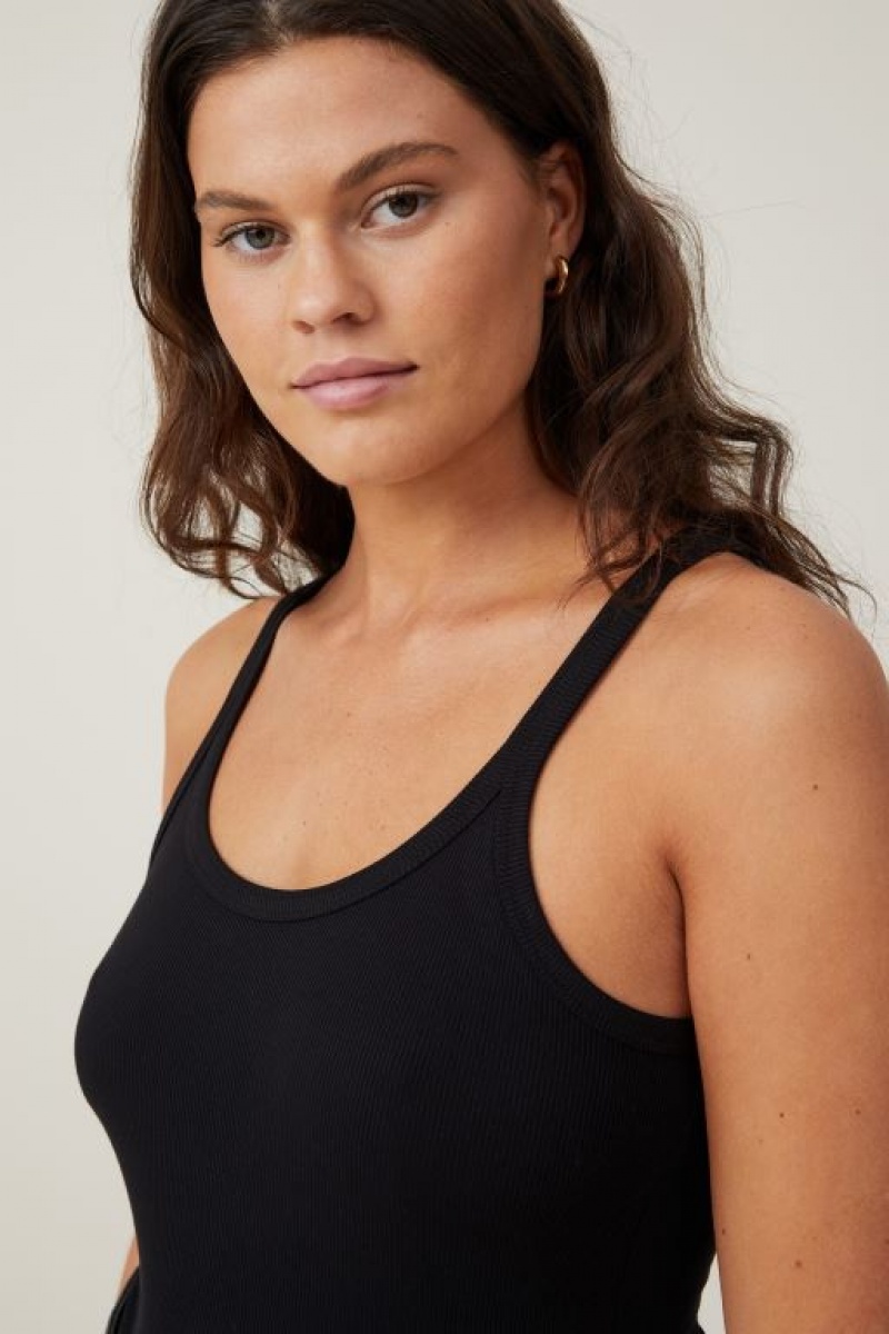 Cotton On Staple Rib Scoop Neck Women's Tanks Black | 871b86JabGa