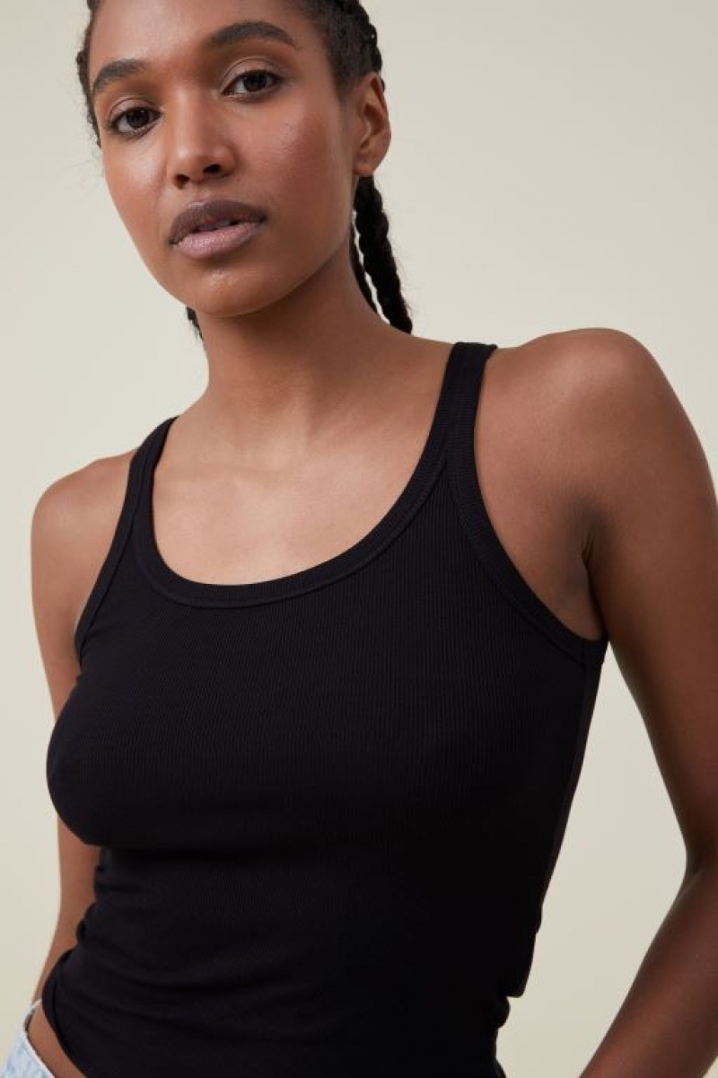 Cotton On Staple Rib Scoop Neck Women's Tanks Black | 871b86JabGa