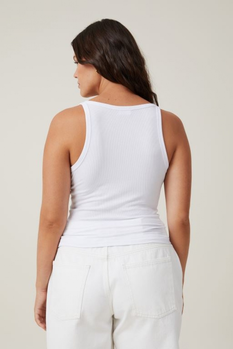 Cotton On Staple Rib Scoop Neck Women's Tanks White | 18jC0Dm0Am8