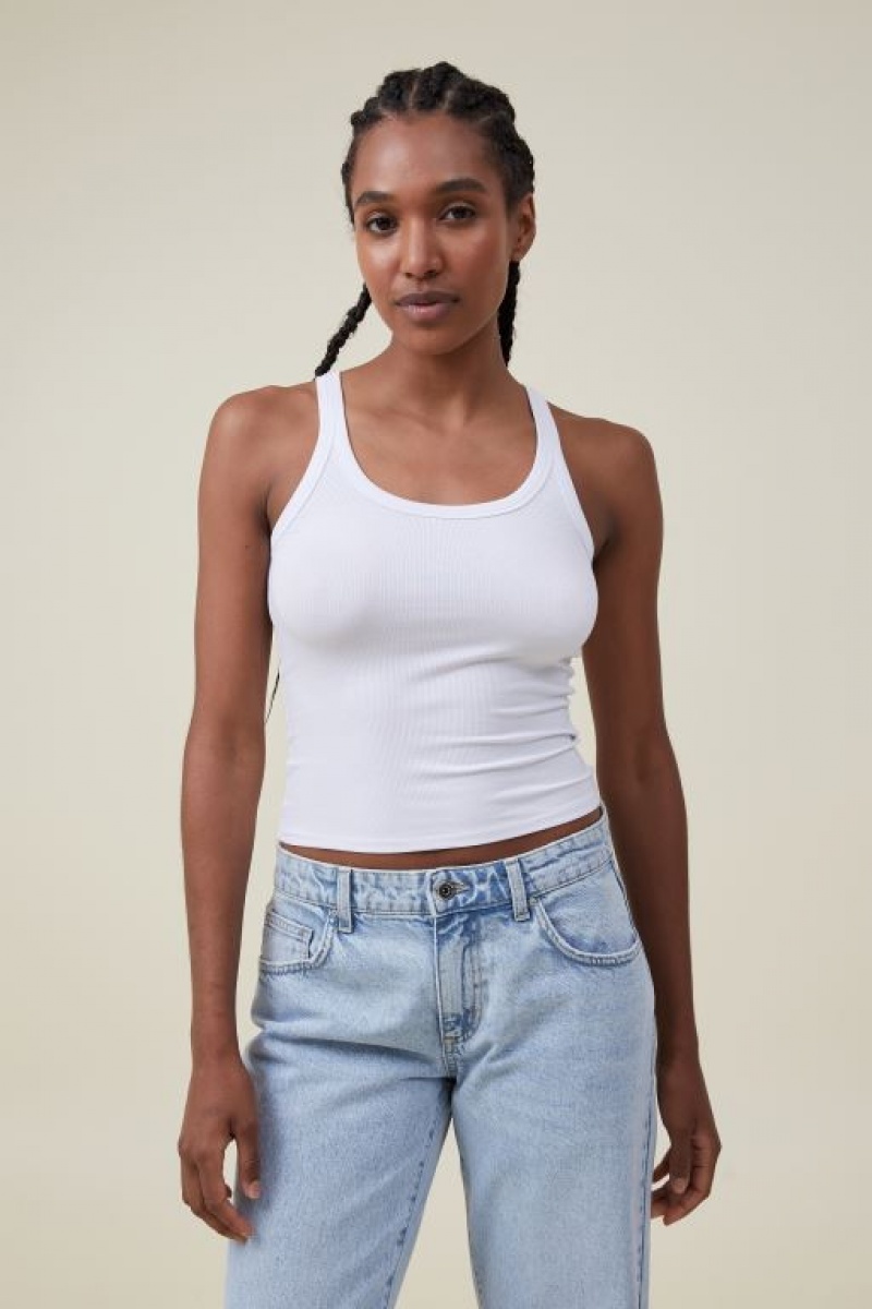 Cotton On Staple Rib Scoop Neck Women's Tanks White | 18jC0Dm0Am8
