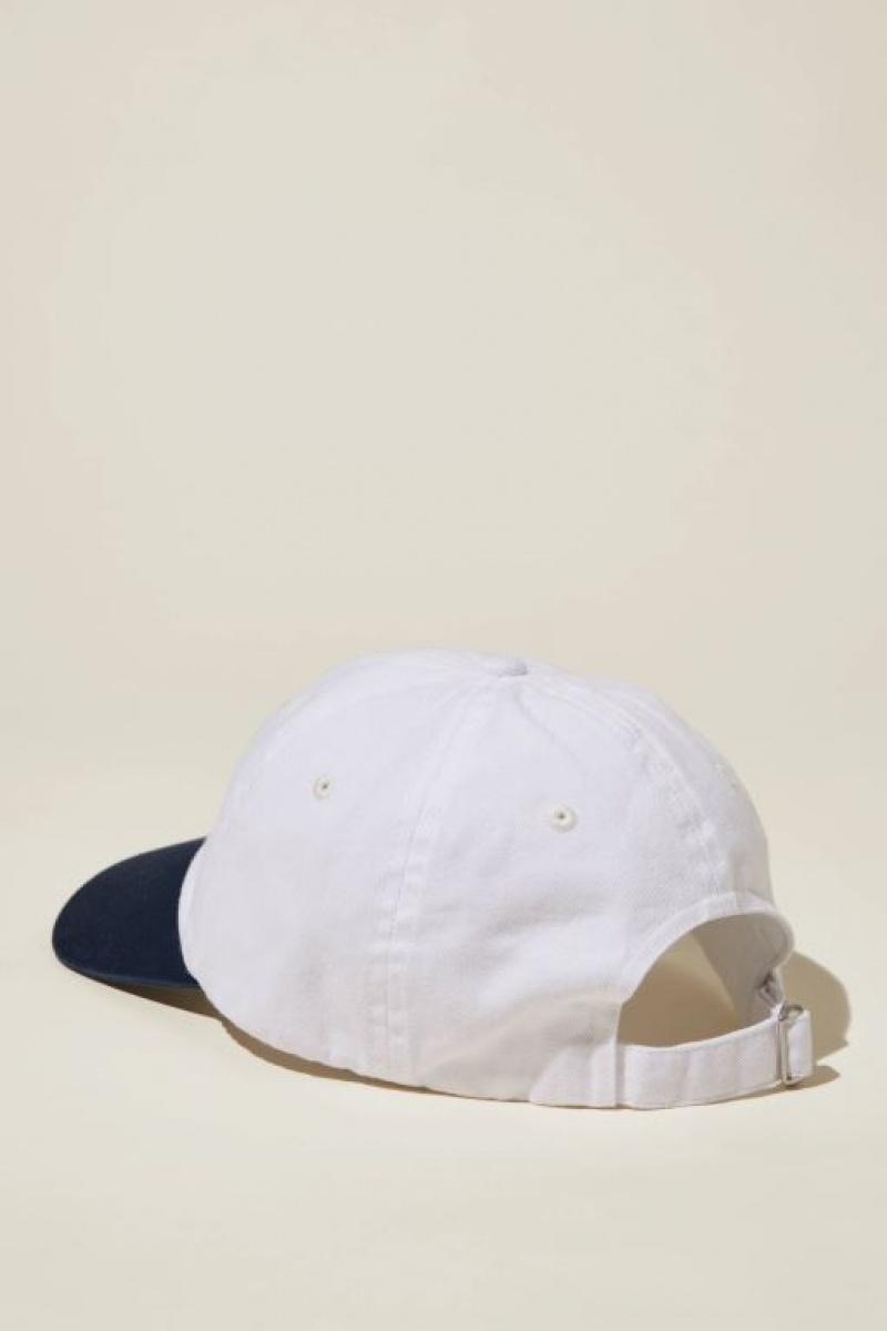 Cotton On Strap Back Dad Men's Caps White / Navy | ADRaby3pSZB