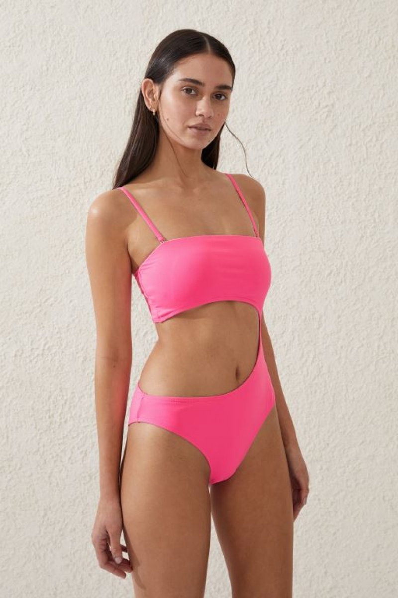 Cotton On Strapless Cut Out One Piece Brazilian Women's Bodysuit Pink | FvexOwcRngo